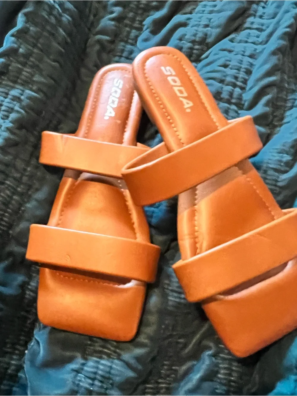 SODA Orange-Brown Cross Strap Slide Sandals